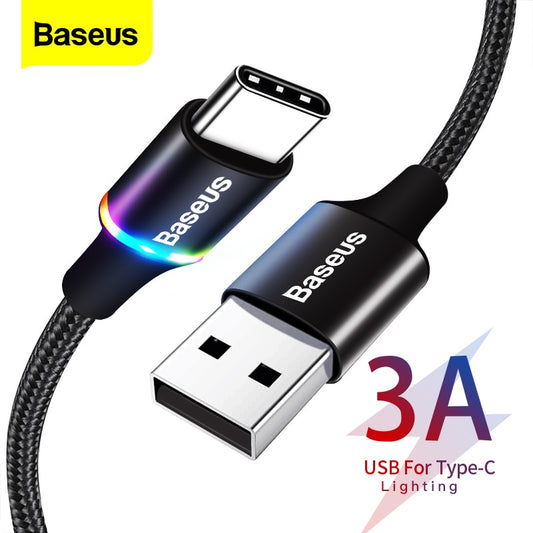 Baseus LED USB Type C Cable For Xiaomi 13 Redmi Realme POCO Fast Charging Wire Cord
